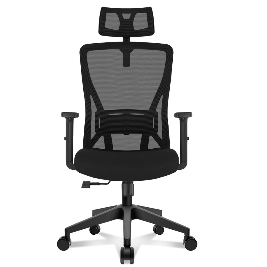 Durrafy Ergonomischer Bürostuhl in Schwarz mit verstellbarer Kopfstütze und Lendenwirbelstütze, moderner Netz-Computerstuhl mit Armlehnen und Höhenverstellbarkeit, Belastbarkeit bis 150 kg - Bild 9