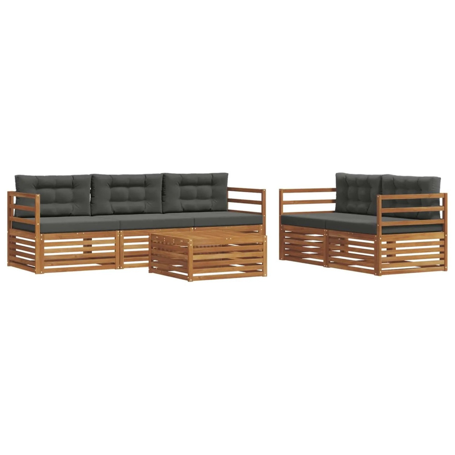 vidaXL Outdoor-Sofagarnitur 6-teilig aus Akazienholz mit Kissen in Anthrazit und Natur - Bild 2