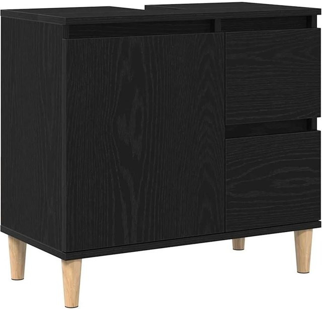 vidaXL Badezimmerschrank in Schwarz und Eichen-Optik mit Spiegeltür und Regalböden, B/T/H: 65 x 33 x 60 cm - Bild 1