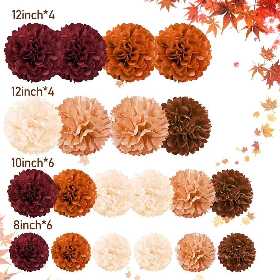20 Stück Seidenpapier-Pompons als hängende Papierblumenkugeln in Burgunderrot, Orange und Braun für deine Party-Dekoration - Bild 3