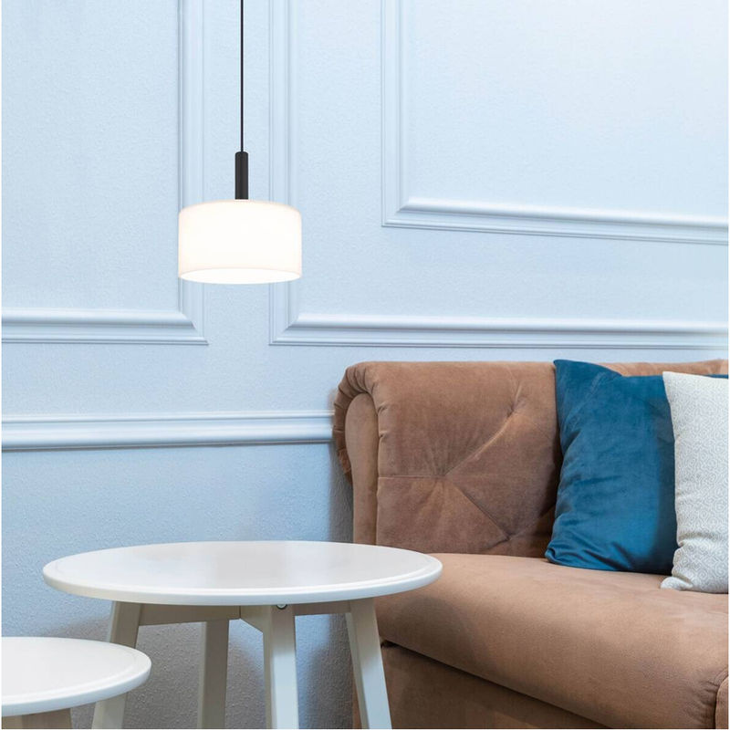 GLOBO Pendelleuchte modern in Mattschwarz mit Opal Glas, rund, Höhe: 150 cm, Durchmesser: 20 cm - Bild 2