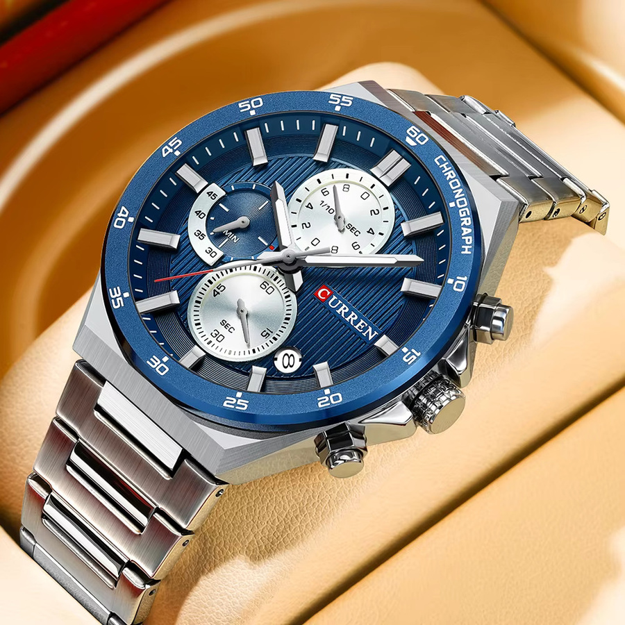 CURREN Chronograph Herrenuhr, Quarz, Edelstahl, Blau, Silber - Bild 1