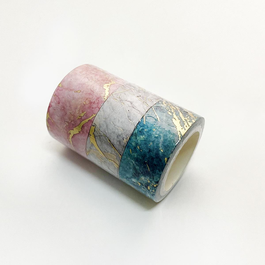 Mango Event Washi Tape Set mit Goldfolie und Marmormuster, 3 Stück dekoratives Masking Tape in Gold und Multicolour für DIY Basteln und Journaling - Bild 1