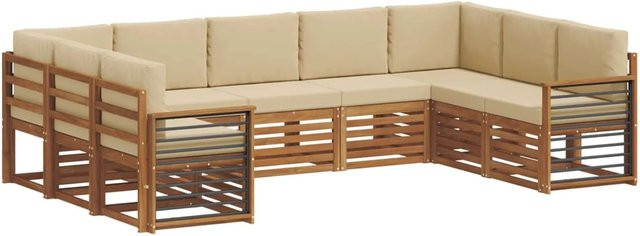 vidaXL Sofagarnitur aus Massivholz Akazie in Natur und Beige, 9-teiliges Set mit Polstern und Kissen - Bild 1