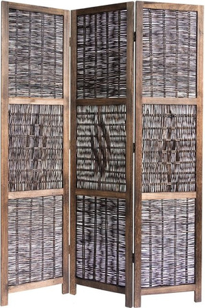 Homestyle4u 3-tlg. Paravent aus Holz und Weide in Braun, B: 120 cm, H: 170 cm