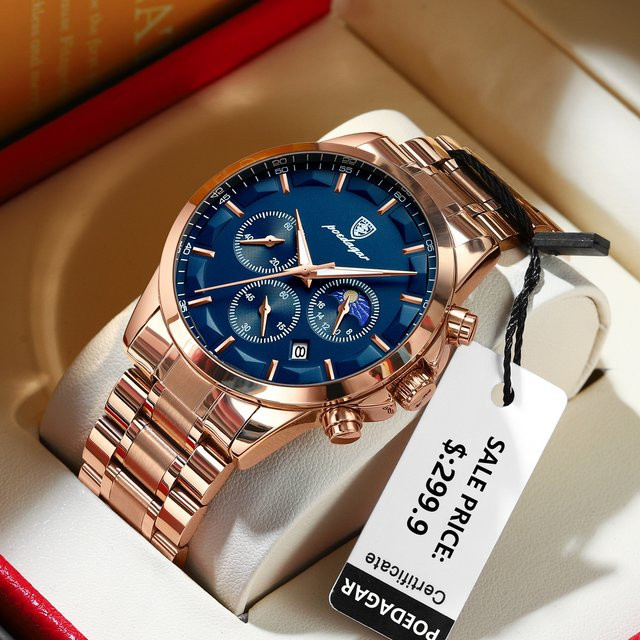POEDAGAR Armbanduhr Chronograph, Edelstahl, Quarz, Herren - Bild 1