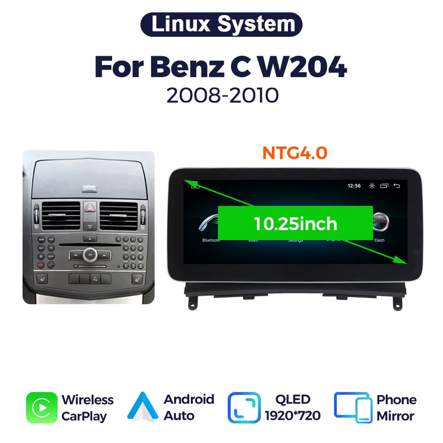 MEKEDE Android Auto und Wireless CarPlay Multimedia-Player mit Linux-System für Mercedes-Benz C-Klasse W204 S204 (2008-2010) NTG 4.0, 10,25 Zoll QLED Display, Schwarz - Bild 7