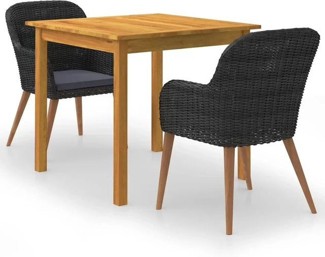 vidaXL 3-teilige Garten-Essgruppe aus Akazien-Massivholz in Schwarz und Grau - Bild 1
