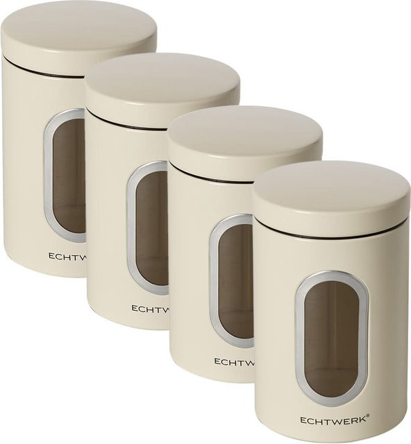 ECHTWERK Vorratsdosen aus Keramik, 4er Pack, beige, zylinderförmig, Volumen: 1,4 l, B: 11 cm, T: 18 cm, H: 18 cm - Bild 1