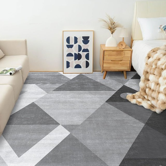 VIKAMA Geometrischer Teppich in Grau, minimalistisches Design, schmutzabweisend und rutschfest, rechteckig - Bild 1
