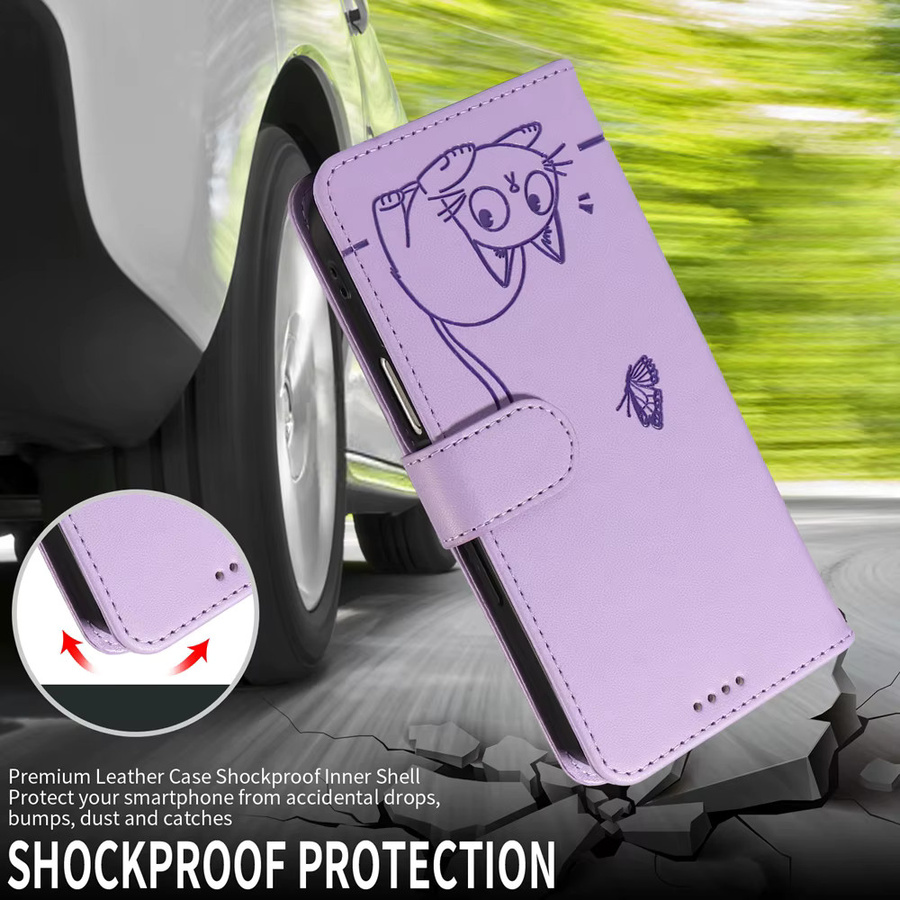 Magnetische Leder-Brieftaschenhülle für Xiaomi 17T Pro und Xiaomi 17 Pro Max mit Ständer und Katzen-, Schmetterlings- und Blumenmotiv in Rot - Bild 3