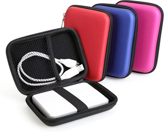 Ninth World Tragbare 2,5 Zoll Externe HDD Schutzhülle mit Multifunktions-Tasche für USB-A und USB-C, Rot/Mehrfarbig - Bild 1