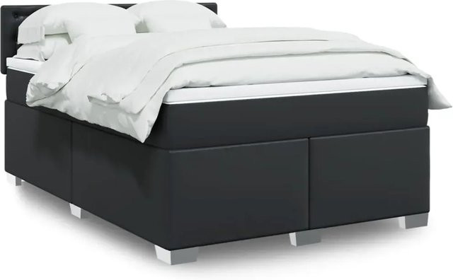 vidaXL Boxspringbett mit Matratze in Schwarz aus Kunstleder mit USB-Ladeport und Unterbettbeleuchtung B/T: 160 x 200 cm - Bild 1