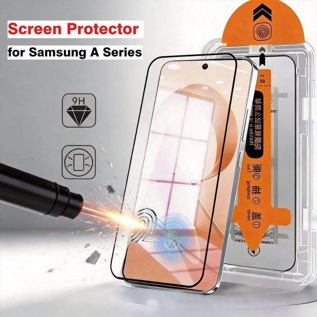 3er-Pack Staubfreier Displayschutz aus gehärtetem Glas für Samsung Galaxy A55 A54 A53 A36 A35 A33 A26 A25 A17 A16 A15 A07 in Transparent - Bild 1