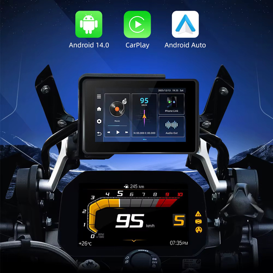 EKIY 5 Zoll Motorrad Navigationssystem für BMW R1250GS und F900GS mit Android 14.0, 4+64GB, 8-Kern, Wireless CarPlay, Android Auto und GPS, Schwarz - Bild 2