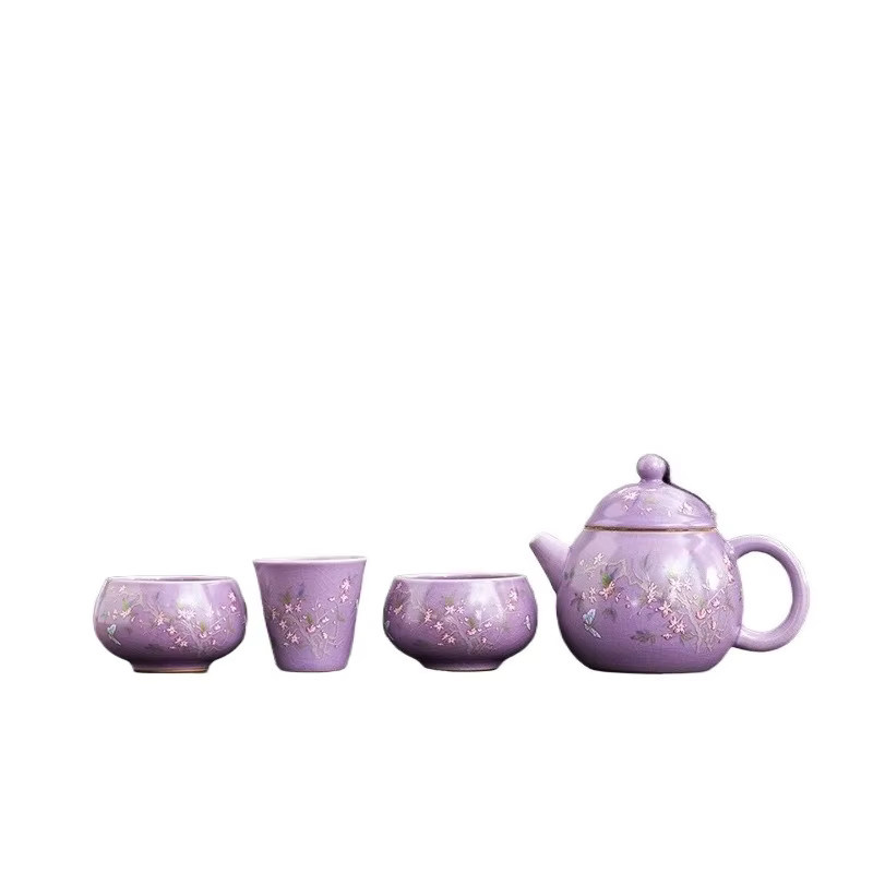 Exklusives Porzellan Teeservice Set in Lila mit floralem Design und Ofenfestigkeit - Bild 5