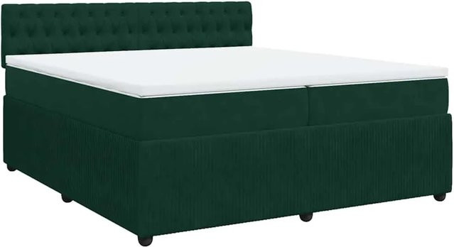 vidaXL Boxspringbett mit Matratze Dunkelgrün aus Samt, Hybrid-Design mit Taschenfederkern, B/T: 200 x 200 cm - Bild 1