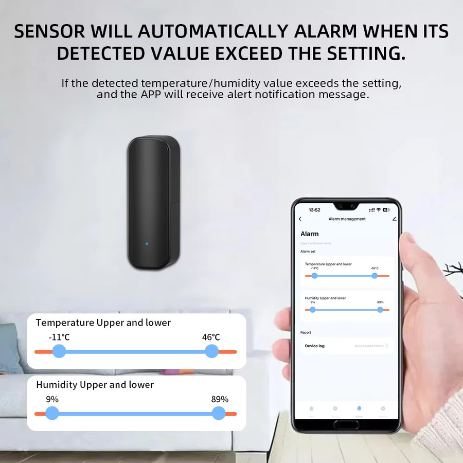 eMastiff WLAN Temperatur- und Feuchtigkeitssensor in Schwarz mit App-Steuerung und Smart Home Integration für Tuya Smart, Alexa und Google Home - Bild 3