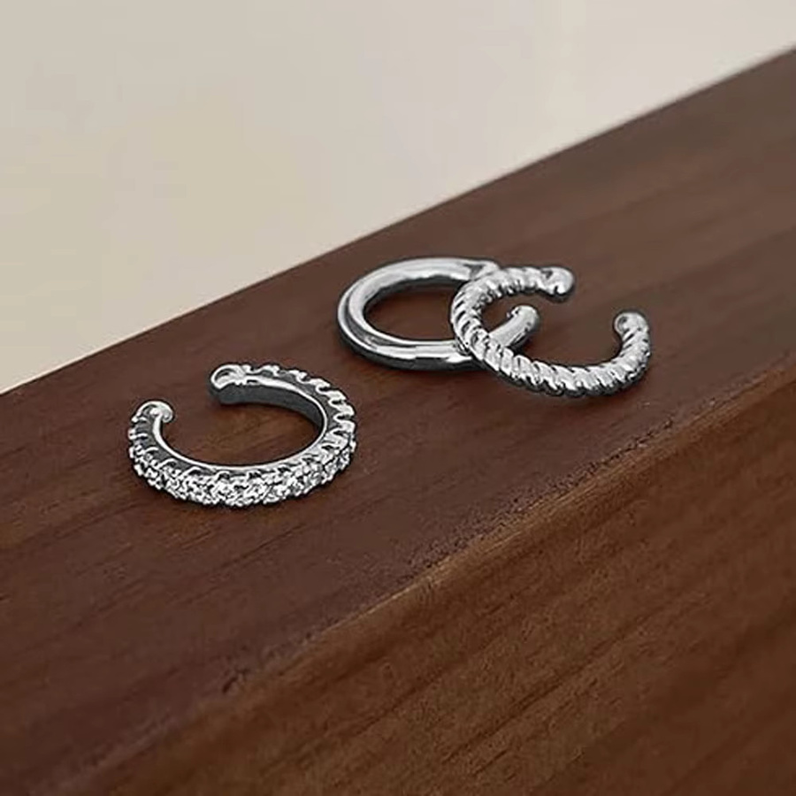 duobeiduo 3er-Set Ohrklemmen Creolen, 925 Silber, Zirkonia, Damen - Bild 4