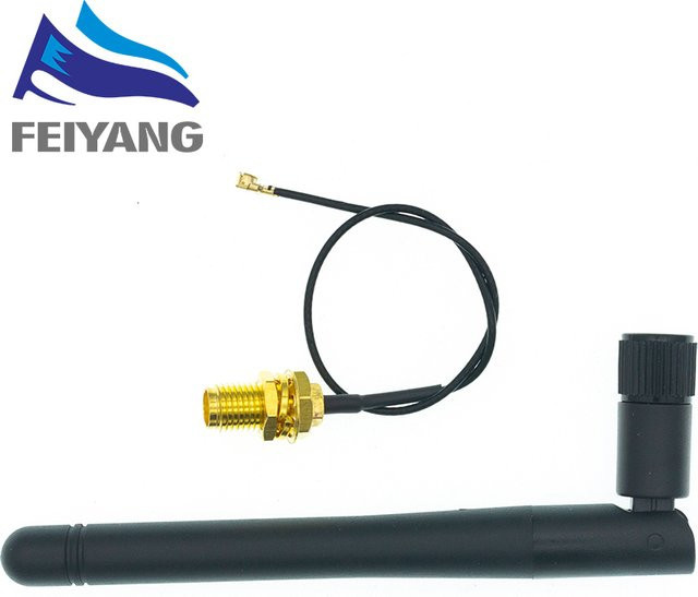 SAMIROB WLAN Antennen-Set mit 2,4 GHz 3 dBi Antenne und 17 cm PCI U.FL IPX auf RP-SMA Pigtail-Kabel in Schwarz für ESP8266 und ESP32 - Bild 1