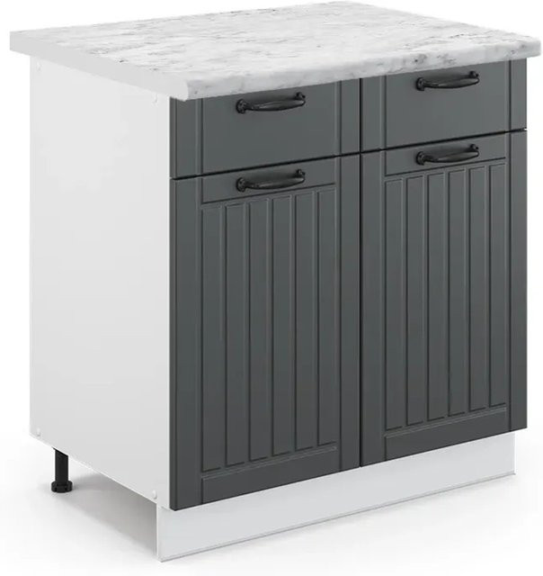 Vicco Küchenunterschrank Fame-Line in Anthrazit und Weiß im Landhausstil mit Marmor-Optik, Breite: 80 cm - Bild 1