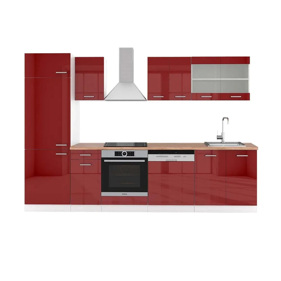 Vicco R-Line Küchenzeile Bordeaux Hochglanz Weiß Eiche Breite: 300 cm - Bild 1