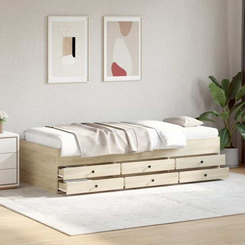 Vidaxl Tagesbett mit Schubladen in Sonoma-Eiche Natur, Funktionsbett ohne Matratze, B/T/H: 200 x 100 x 45,5 cm - Bild 1