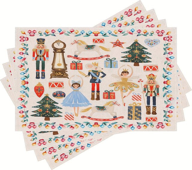 VIKAMA 4-teiliges Weihnachts-Tischset mit Nussknacker-Design in Multicolor - Bild 1