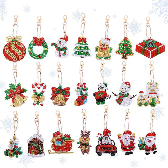 Diamant-Malset für Weihnachtsschlüsselanhänger, DIY Punkt-Diamant-Mosaik, 21-teiliges Set - Bild 1
