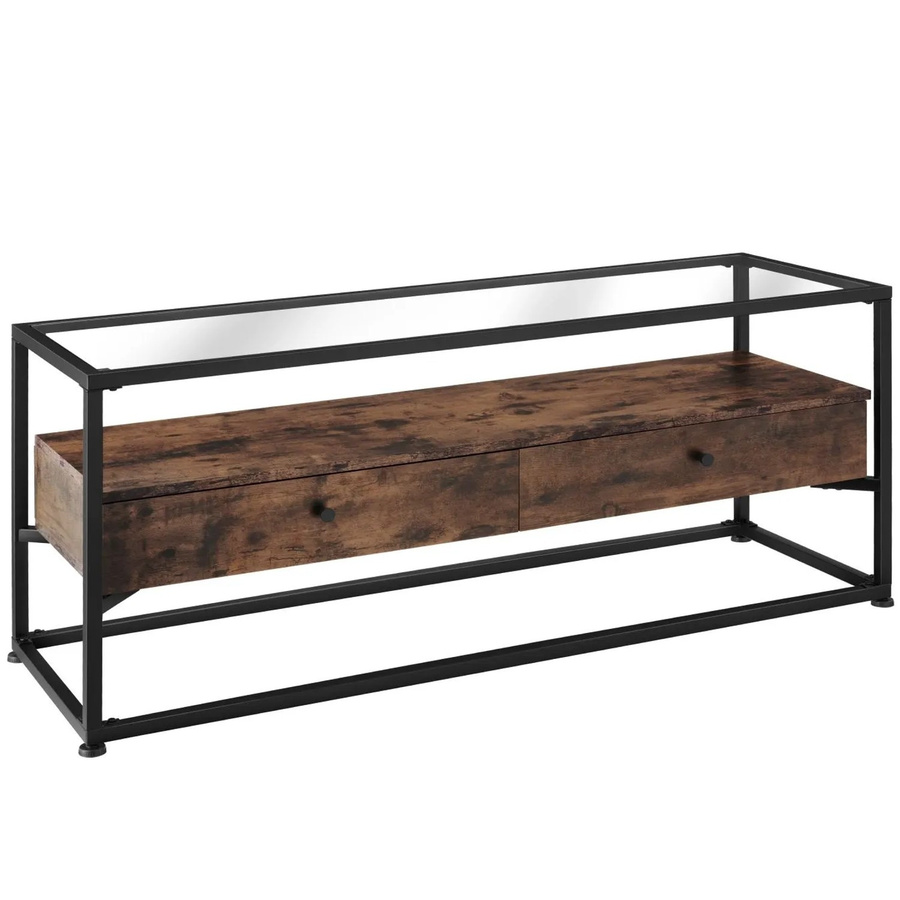 tectake Sideboard Industrial Style in Braun mit Sicherheitsglas und Holzoptik, B/T/H: 121,5 x 41,5 x 50,5 cm - Bild 3