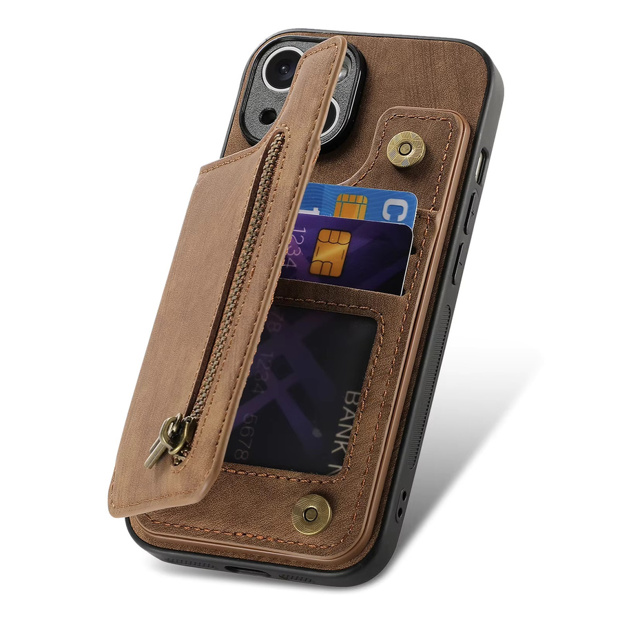 HQBBRO Leder-Geldbörse mit Reißverschluss und magnetischer Doppelschnalle für iPhone 16 Pro Max 17 Air 15 14 Plus 13 12 11 SE, Farbe: Schwarz - Bild 3
