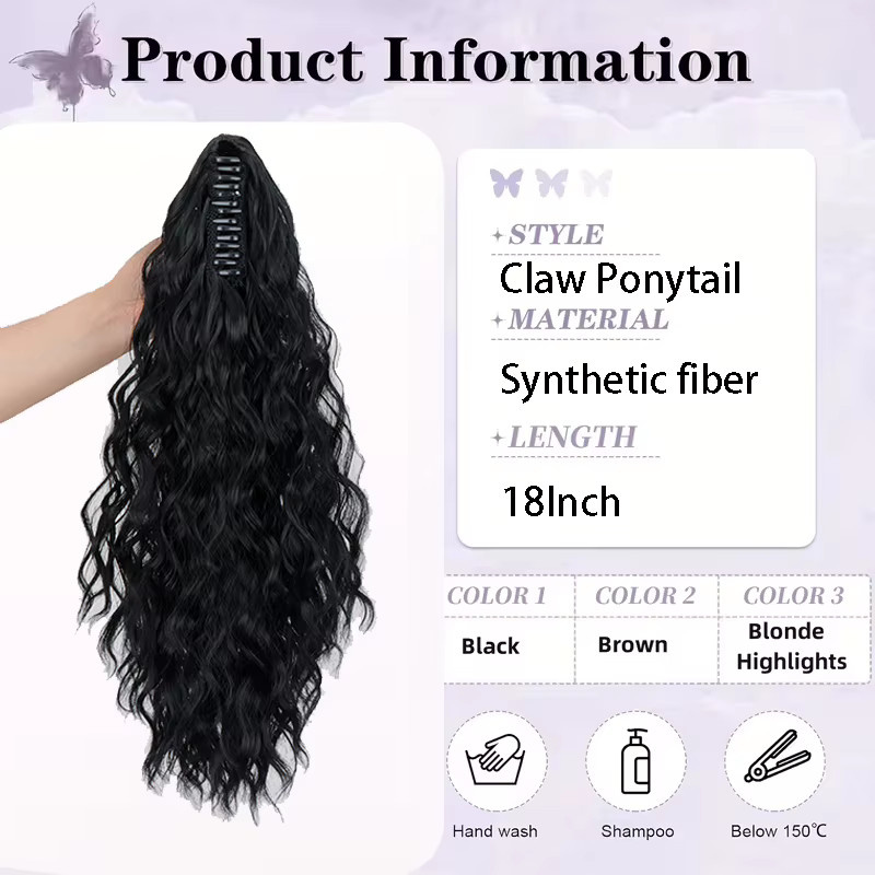 Haarverlängerung Clip-in Pferdeschwanz, synthetisch, gewellt, schwarzblond, 18 Zoll, Damen - Bild 2