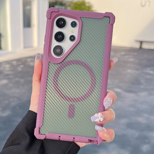 Robuste Samsung Schutzhülle mit Carbonfaser-Textur und Magnetverschluss in Purple für S26 Ultra, S25 und S24 Plus - Bild 1