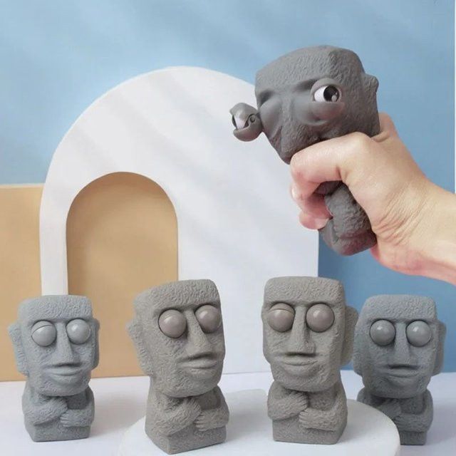 Soulbao Moai Stressspielzeug Squeeze Moving Eyes Steinfigur in Grau für Kinder und Erwachsene - Bild 1