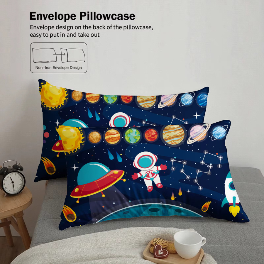 3-teiliges YHXSLY Bettwäsche-Set mit Weltraum-Astronauten-Motiv in Blau, bestehend aus Bettbezug und Kissenbezügen, B/H: 135 x 200 cm - Bild 4