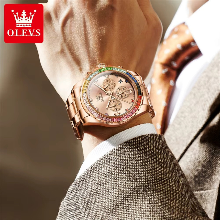 OLEVS Armbanduhr Chronograph, Quarz, Edelstahl, Edelstein, Herren - Bild 2