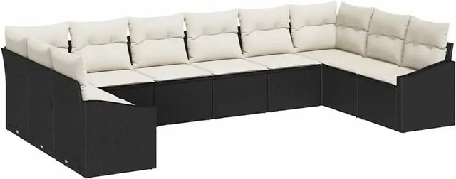vidaXL Garten-Sofa-Set 10-teilig aus Poly-Rattan und Stahl in Schwarz mit Polsterkissen in U-Form - Bild 1