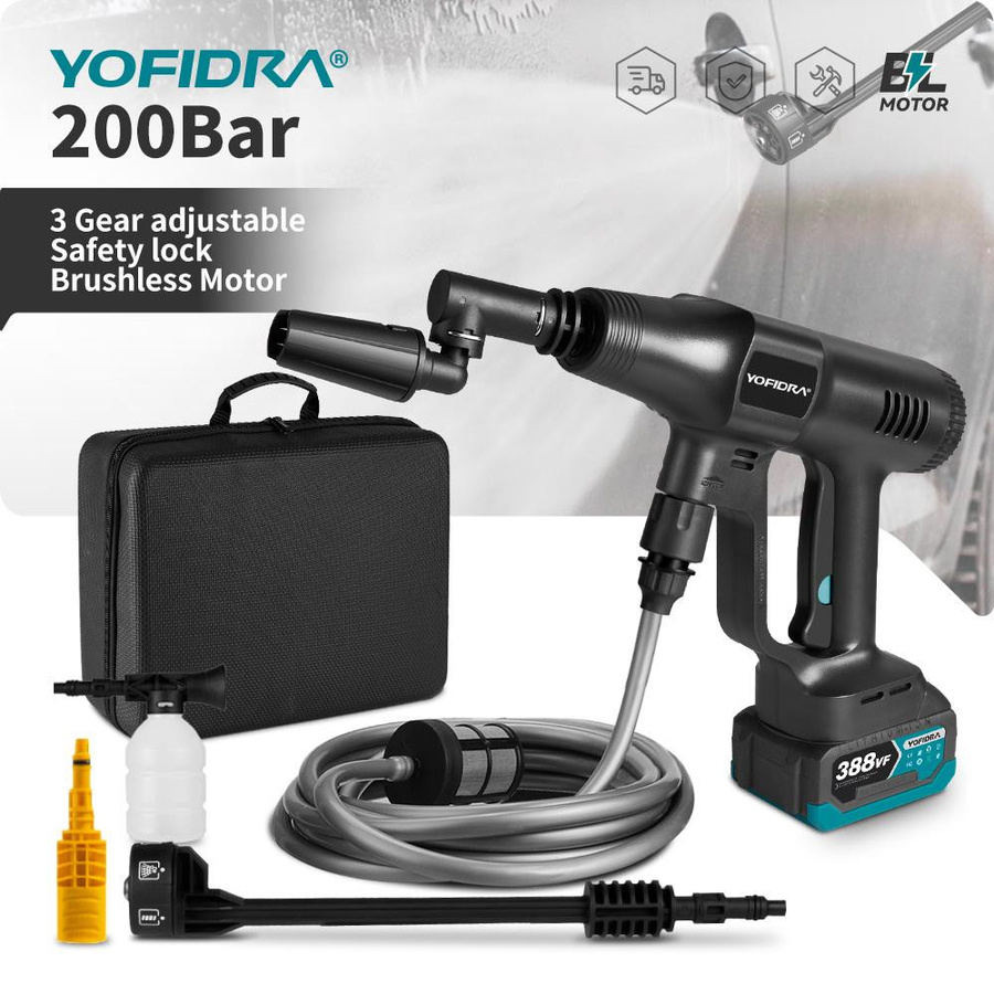 YOFIDRA 6in1 Bürstenloser Hochdruckreiniger mit 200 Bar und Akku für Makita 21V 18V Pin - Bild 8