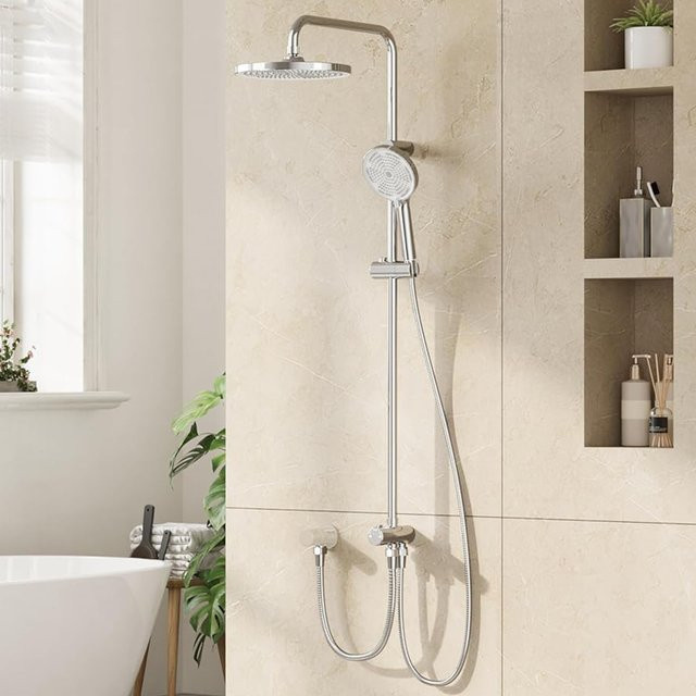 HiMISS Badezimmer-Duschsystem aus Edelstahl in Chrom/Silber mit Regenduschkopf, Handbrause und Mischbatterie - Bild 1