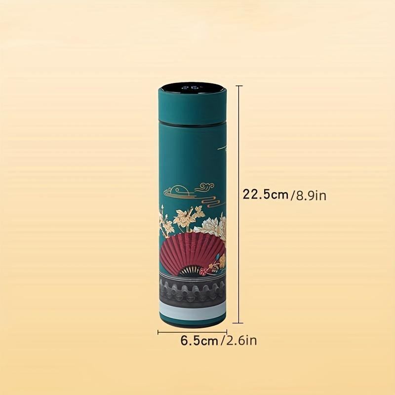 Yiran Furniture Thermowasserflasche im chinesischen Retro-Stil mit intelligenter Temperaturanzeige aus Edelstahl, Rot, 500ml - Bild 3
