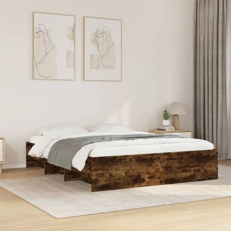 vidaxl Funktionsbett Bettgestell aus Holzwerkstoff in Räuchereiche Braun B/T/H: 150 x 200 cm - Bild 1