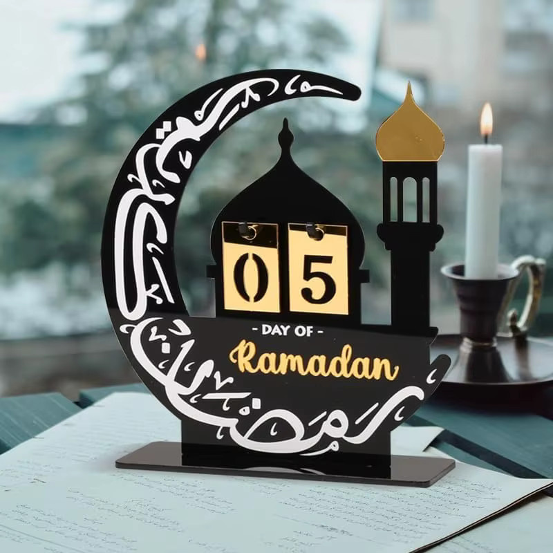 Interaktiver Eid-Countdown-Kalender 2026 aus schwarzem Acryl als DIY-Ornament für Ramadan und muslimische Feste zur Tischdekoration - Bild 3