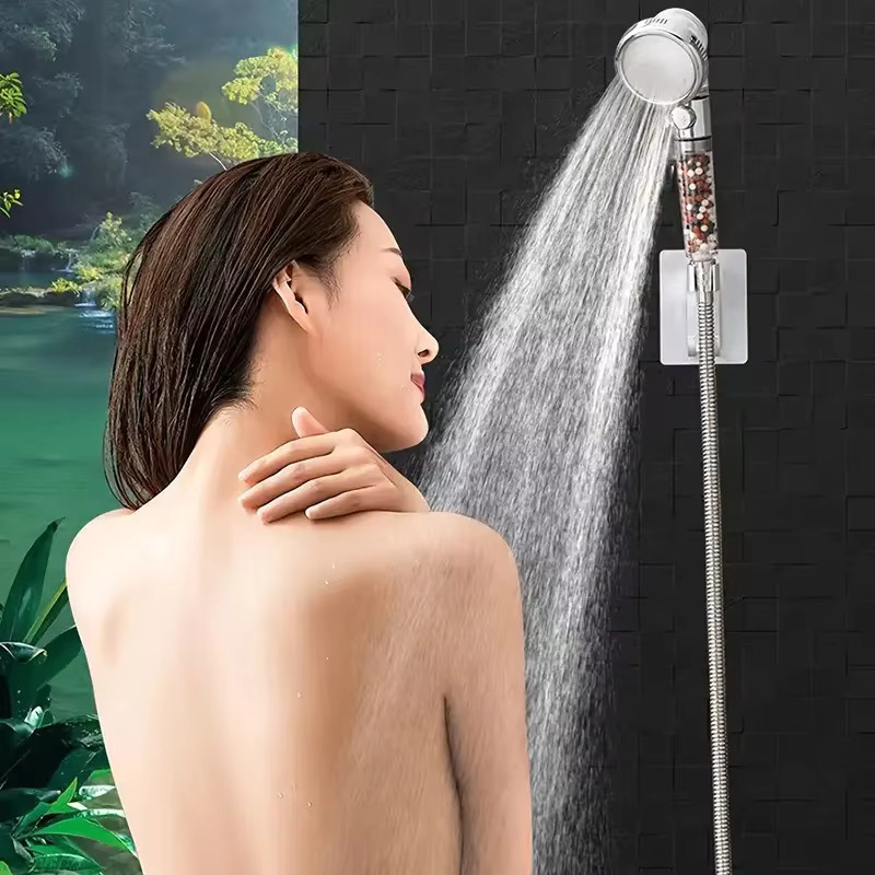 CTZSZZMM 3-in-1 Duschkopf mit negativem Ionen-Booster-Filter und Wasserstopp in Chrom und Transparent, wassersparendes Badezimmer-Set - Bild 4