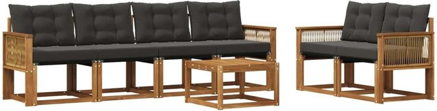 vidaXL Outdoor-Sofagarnitur aus Akazienholz und Textilene mit Kissen, 7-teiliges Set, Schwarz und Natur - Bild 1