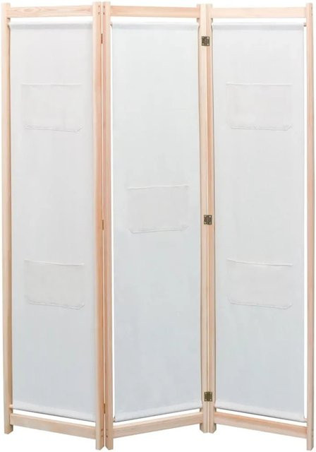 vidaXL 3-teiliger Raumteiler aus Stoff und Tannenholz in Beige, H x B x T: 170 x 120 x 4 cm - Bild 1