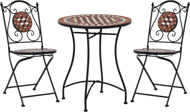 vidaXL 3-tlg Bistro-Set aus Keramik und Eisen in Rot mit rundem Mosaik-Tisch und 2 Stühlen für den Garten - Bild 1