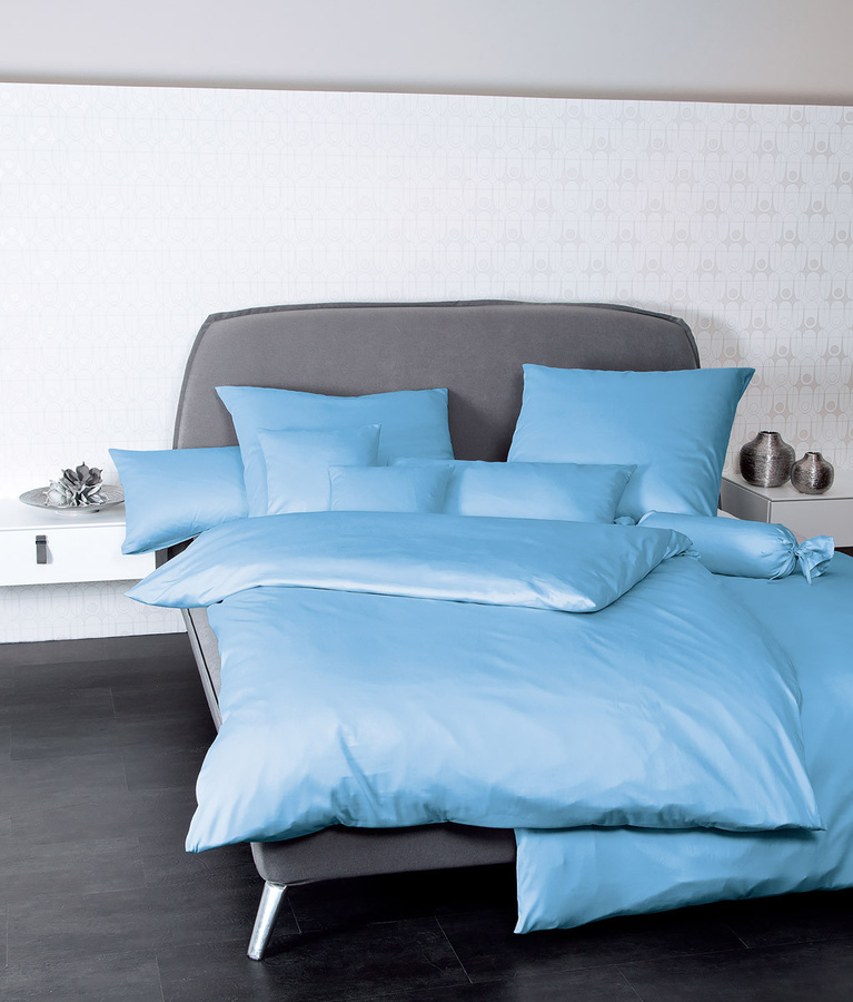 Janine Baumwoll Bettwäsche Colors Blau Mako-Satin mit Reißverschluss - Bild 1