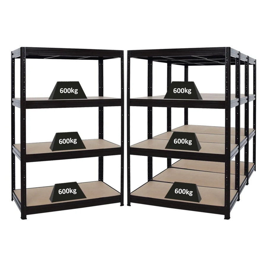 PROREGAL 4er-Sparset Profi-Schwerlastregal DINO Schwarz, H x B x T: 180 x 120 x 60 cm, Fachlast 600 kg, mit verstellbaren Regalböden aus MDF und Metall - Bild 2