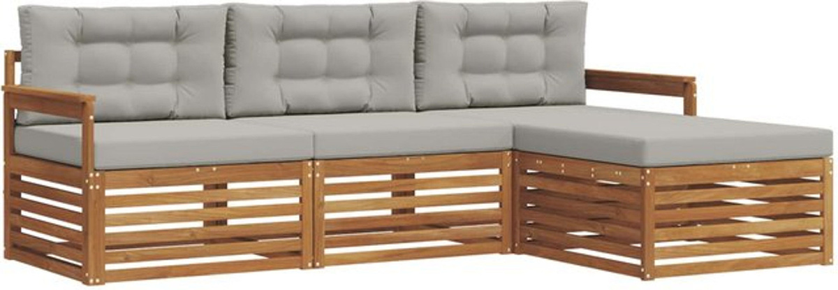 Modernes Outdoor-Sofagarnitur Loungemöbel aus Akazienholz mit Kissen in Natur und Grau von vidaXL - Bild 1