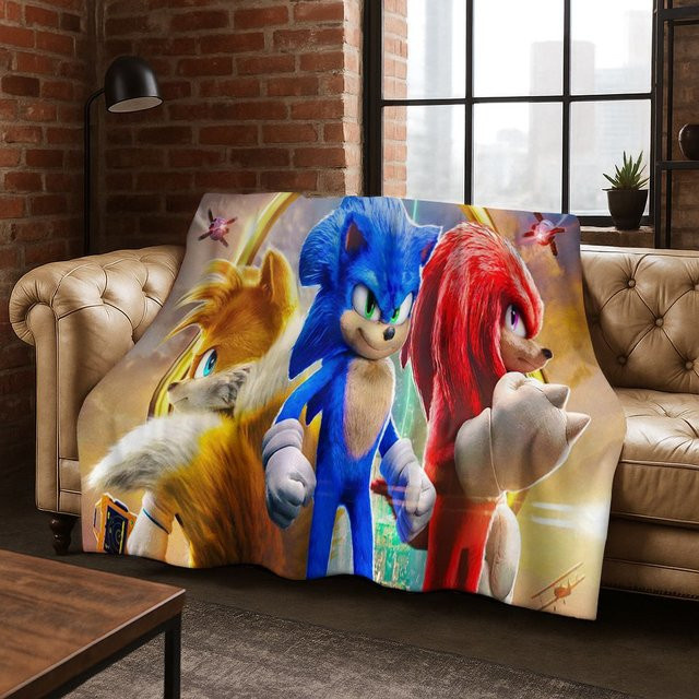 MINISO 3D S-Sonic Cartoon Igel Flanell Decke, weiche und warme Fleece Decke für Kinder in Multicolour - Bild 1